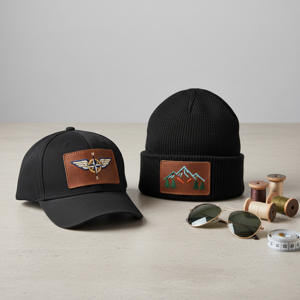 Caps and Beanies Leather Patches - Custom Embroidered Leather Patches