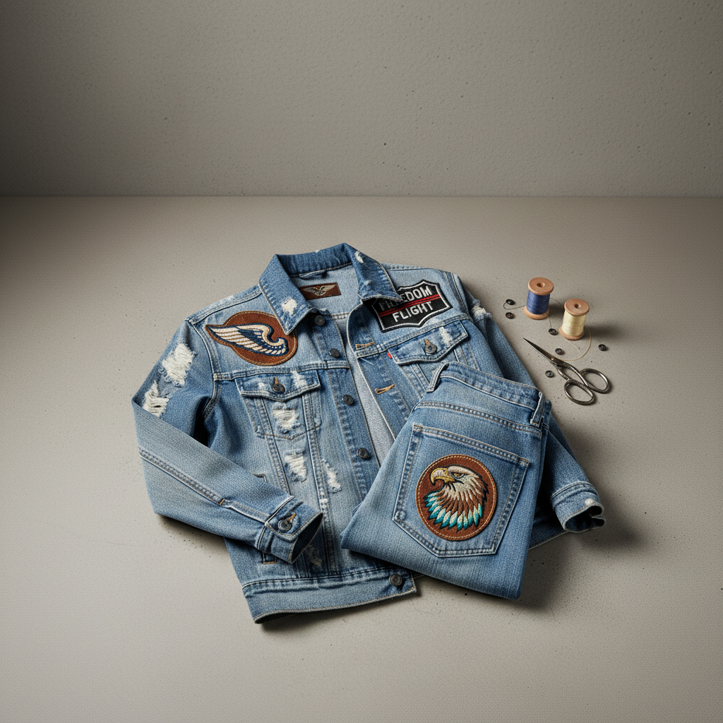 Denim Jacket and Jeans Leather Patches - Custom Embroidered Leather Patches